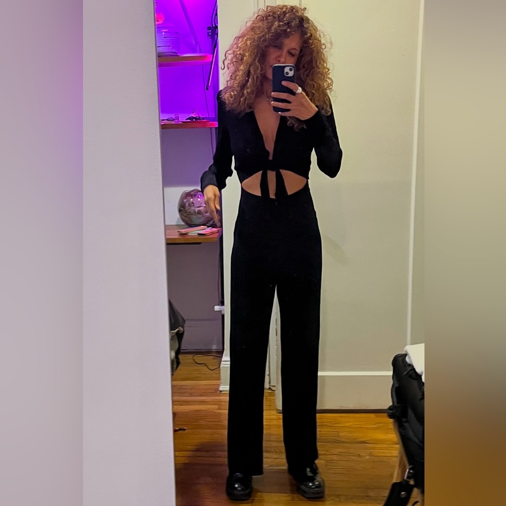 Reformation size 4 black one piece jumpsuit rayon